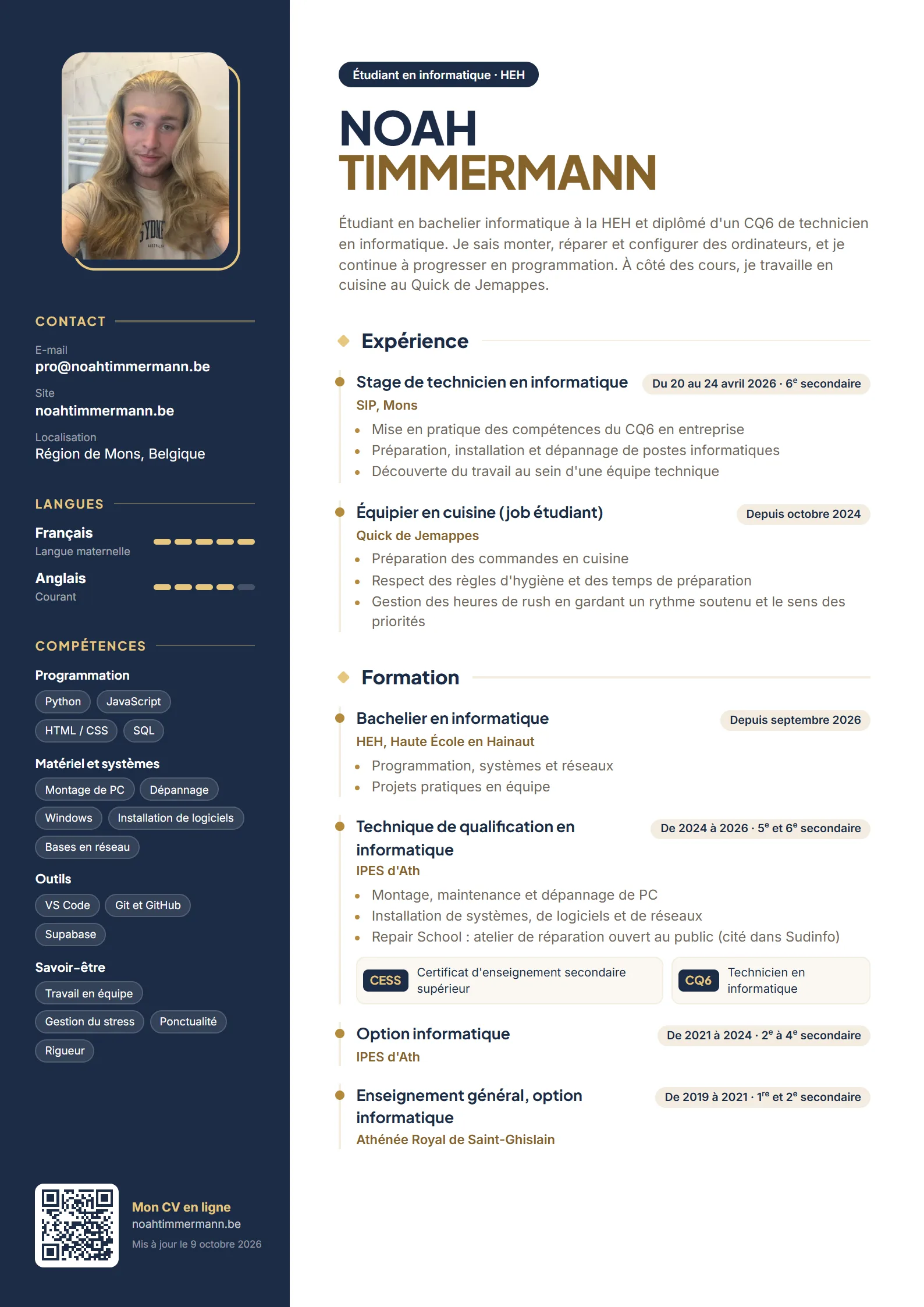CV de Noah Timmermann : expérience, formation, compétences et contact